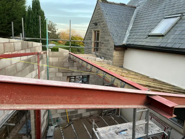Structural steel beam within the new frame