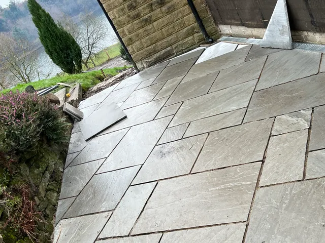External paving being laid